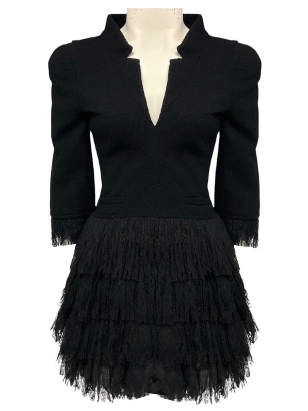 CHANEL COUTURE VINTAGE BLACK TWEED AND LACE TULLE MINI COCKTAIL DRESS